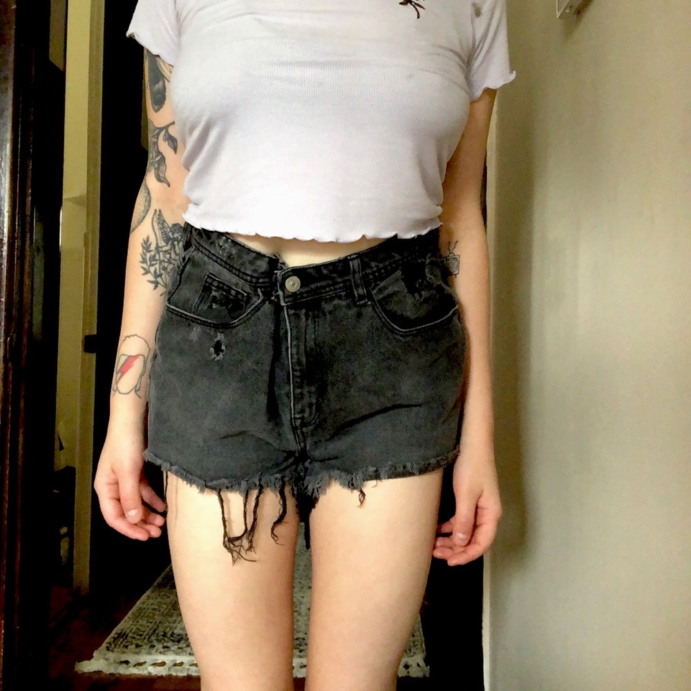 High waisted denim shorts
